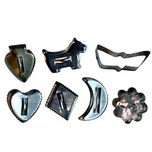Vintage MCM Metal Cookie Cutter Lot Scottie Dog Heart Moon Bird Retro Kitchen